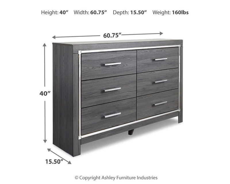 Lodanna King Panel Bed with 2 Storage Drawers with Dresser in Gray - PKG003588
