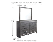 Lodanna King Panel Bed with 2 Storage Drawers with Mirrored Dresser and Nightstand in Gray - PKG014063