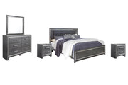 Lodanna King Panel Bed with Mirrored Dresser and 2 Nightstands in Gray - PKG003548