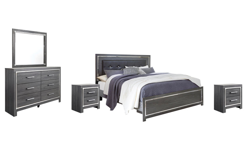 Lodanna King Panel Bed with Mirrored Dresser and 2 Nightstands in Gray - PKG003548