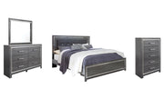Lodanna King Panel Bed with Mirrored Dresser and Chest in Gray - PKG003549