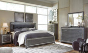 Lodanna King Panel Bed with Mirrored Dresser and Chest in Gray - PKG003549