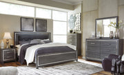 Lodanna King Panel Bed with Mirrored Dresser, Chest and 2 Nightstands in Gray - PKG003552