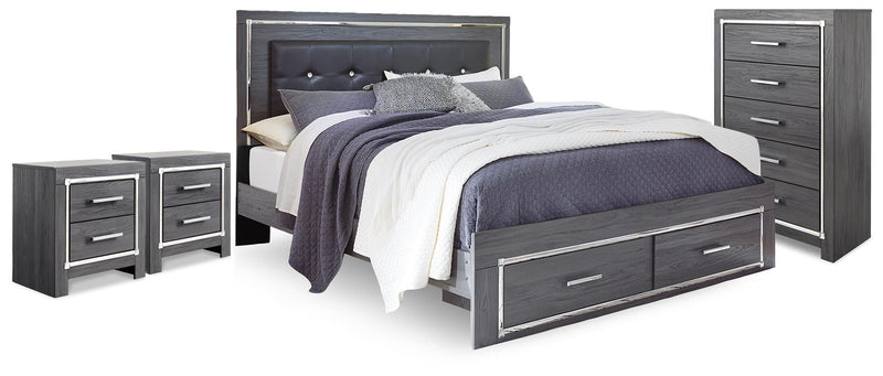 Lodanna King Panel Storage Bed, Chest and 2 Nightstands - B214B60