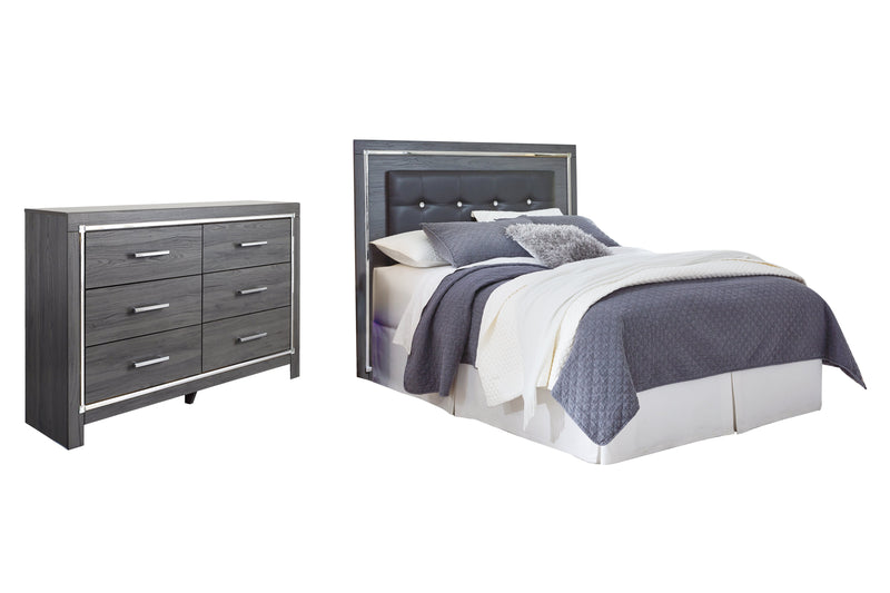 Lodanna Queen/Full Upholstered Panel Headboard Bed with Dresser in Gray - PKG003485