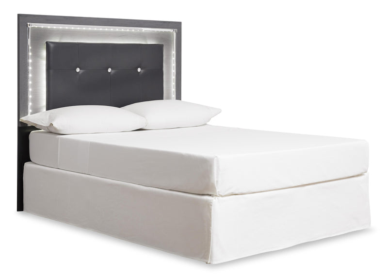 Lodanna Queen/Full Upholstered Panel Headboard Bed with Mirrored Dresser and Chest in Gray - PKG003488
