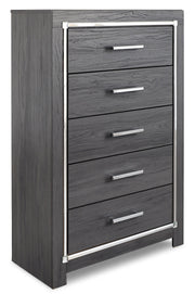 Lodanna Queen/Full Upholstered Panel Headboard Bed with Mirrored Dresser and Chest in Gray - PKG003488
