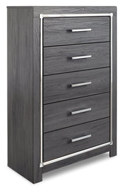 Lodanna Queen/Full Upholstered Panel Headboard Bed with Mirrored Dresser, Chest and 2 Nightstands in Gray - PKG003490