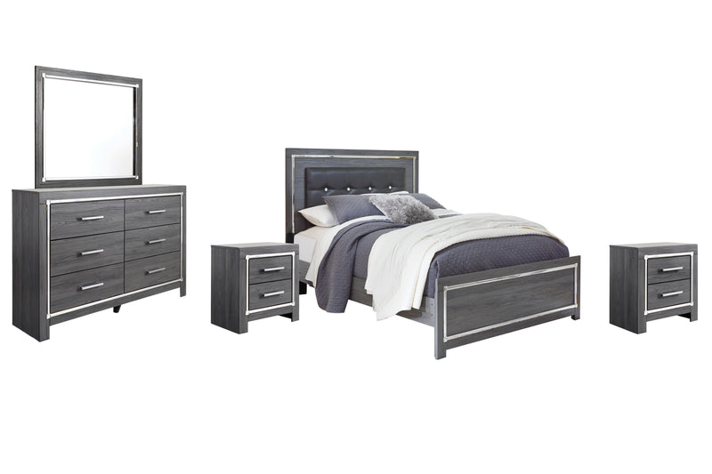 Lodanna Queen Panel Bed with Mirrored Dresser and 2 Nightstands in Gray - PKG003596