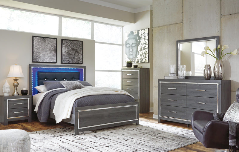 Lodanna Queen Panel Bed with Mirrored Dresser and 2 Nightstands in Gray - PKG003596
