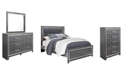 Lodanna Queen Panel Bed with Mirrored Dresser and Chest in Gray - PKG003597