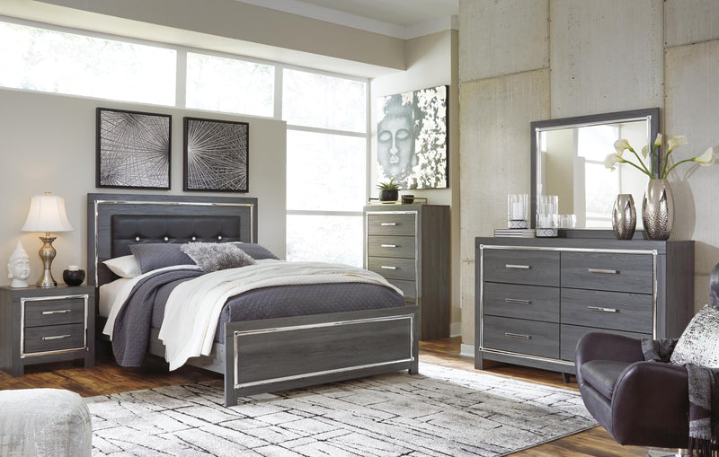 Lodanna Queen Panel Bed with Mirrored Dresser and Chest in Gray - PKG003597