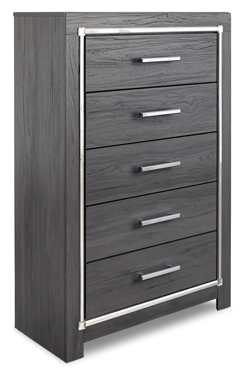 Lodanna Queen Panel Bed with Mirrored Dresser and Chest in Gray - PKG003597