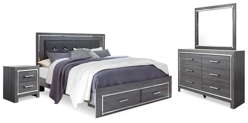 Lodanna Queen Panel Bed with Mirrored Dresser and Nightstand in Gray - PKG014081