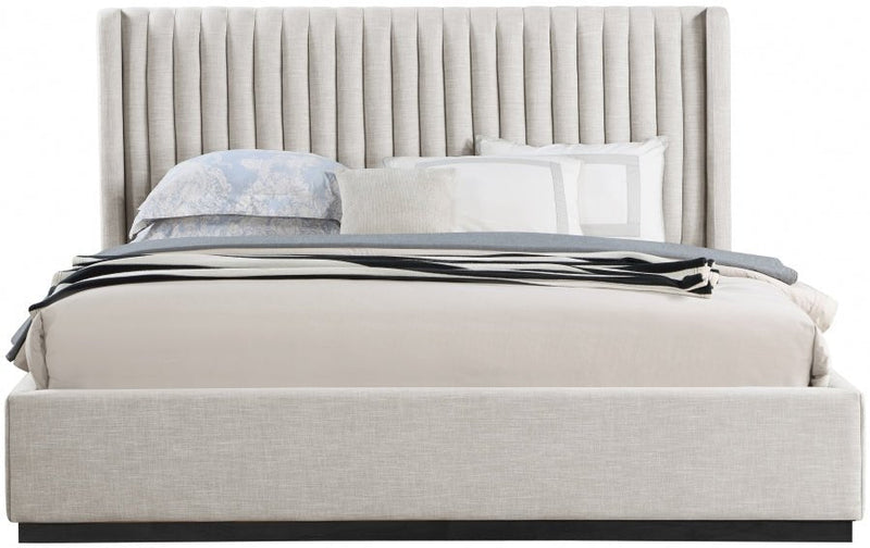 Logan Linen Textured Fabric King Bed Beige - Gate FurnitureKing Bed