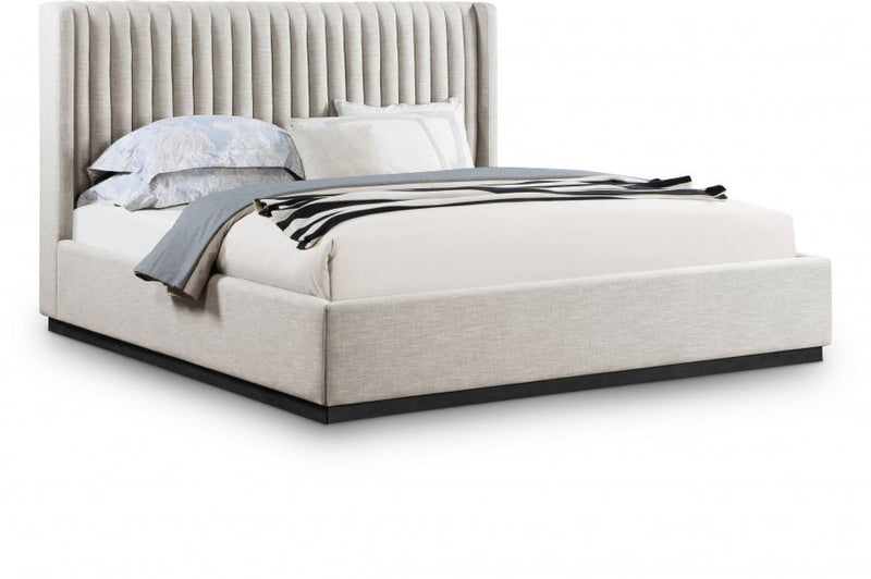 Logan Linen Textured Fabric King Bed Beige - Gate FurnitureKing Bed