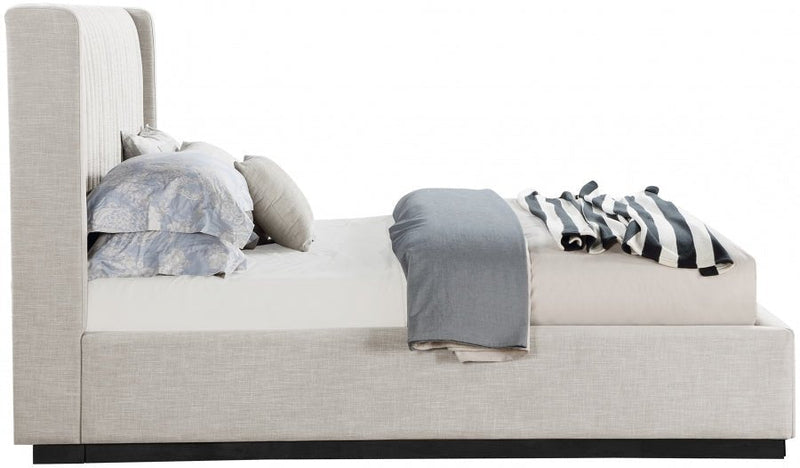 Logan Linen Textured Fabric King Bed Beige - Gate FurnitureKing Bed