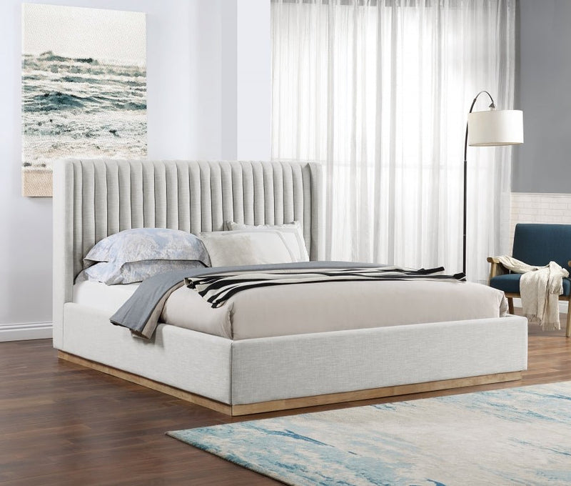 Logan Linen Textured Fabric King Bed Cream - Gate FurnitureKing Bed