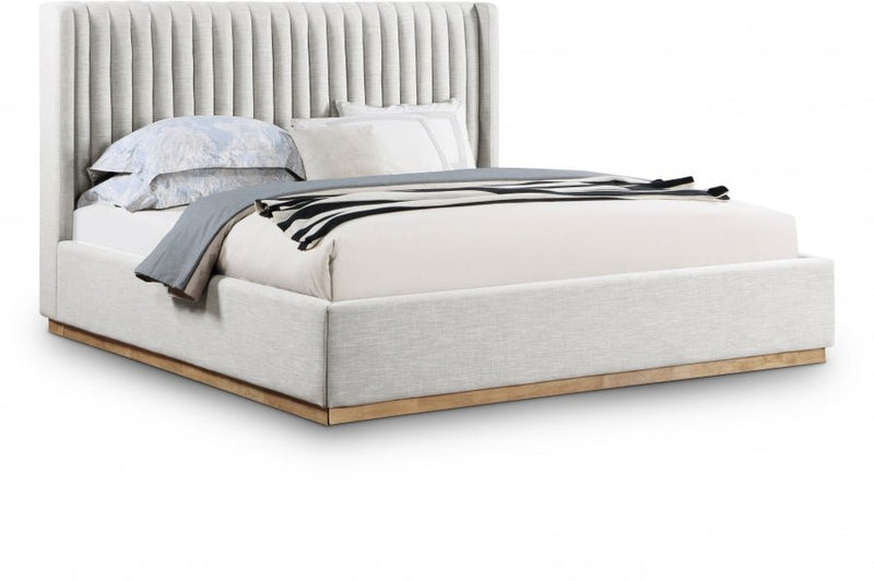 Logan Linen Textured Fabric King Bed Cream - Gate FurnitureKing Bed