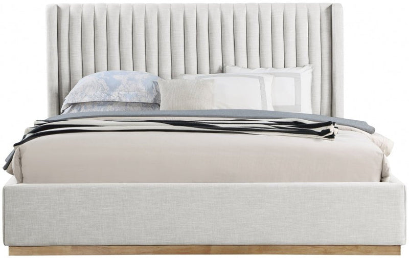 Logan Linen Textured Fabric King Bed Cream - Gate FurnitureKing Bed