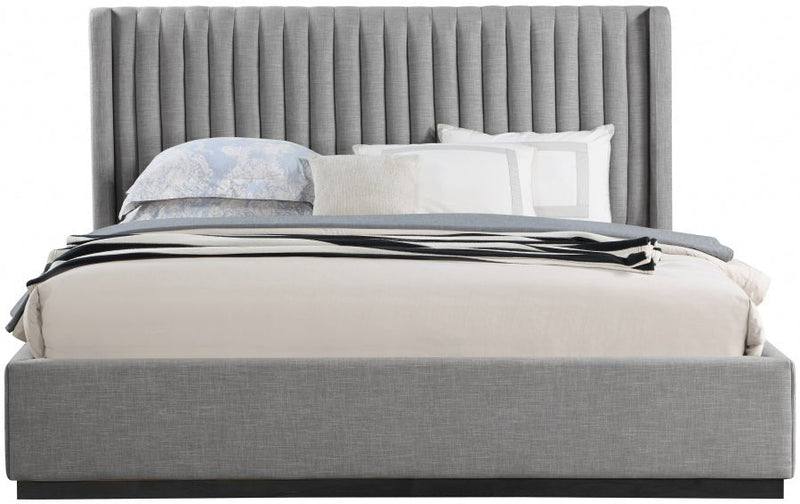 Logan Linen Textured Fabric King Bed Grey - Gate FurnitureKing Bed