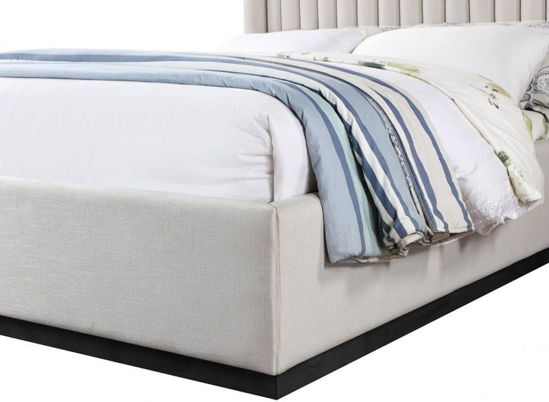 Logan Linen Textured Fabric Queen Bed Beige - Gate FurnitureQueen Bed
