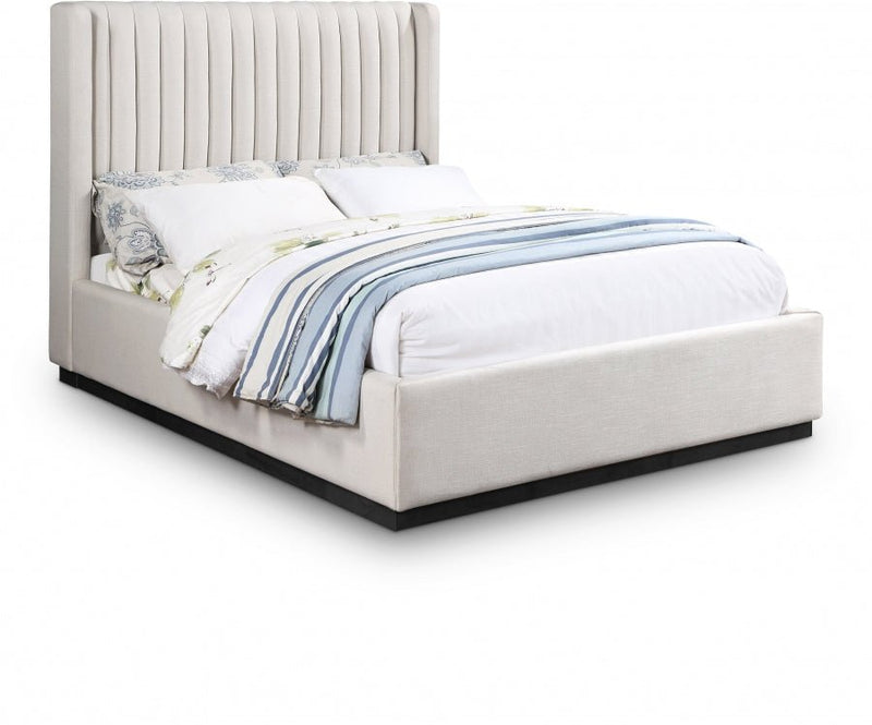 Logan Linen Textured Fabric Queen Bed Beige - Gate FurnitureQueen Bed