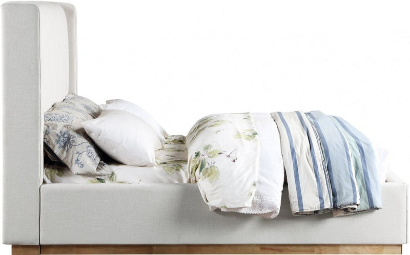Logan Linen Textured Fabric Queen Bed Cream - Gate FurnitureQueen Bed