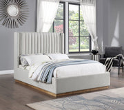Logan Linen Textured Fabric Queen Bed Cream - Gate FurnitureQueen Bed