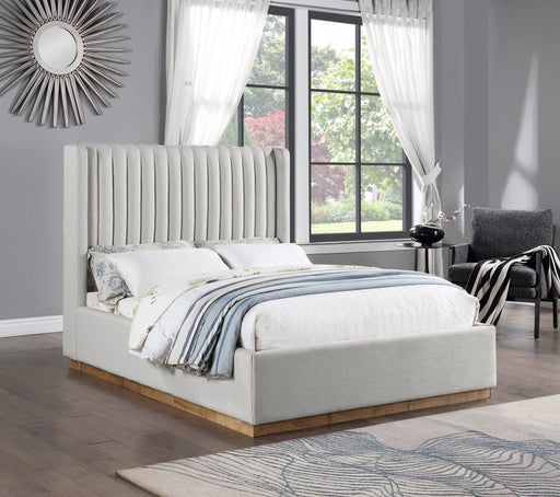 Logan Linen Textured Fabric Queen Bed Cream - Gate FurnitureQueen Bed