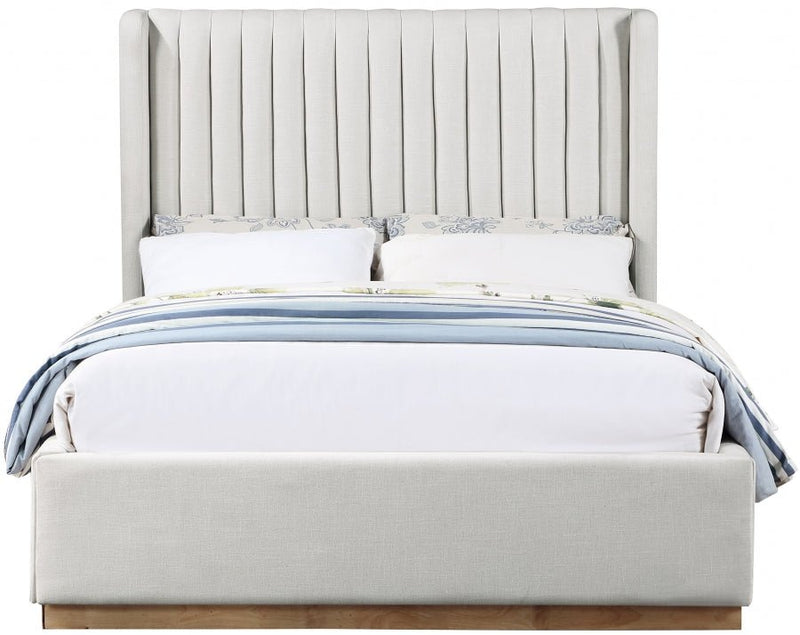 Logan Linen Textured Fabric Queen Bed Cream - Gate FurnitureQueen Bed