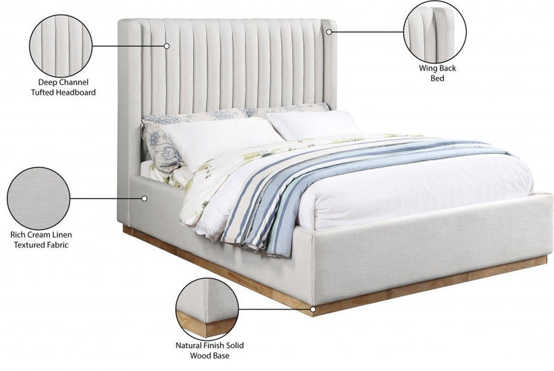 Logan Linen Textured Fabric Queen Bed Cream - Gate FurnitureQueen Bed