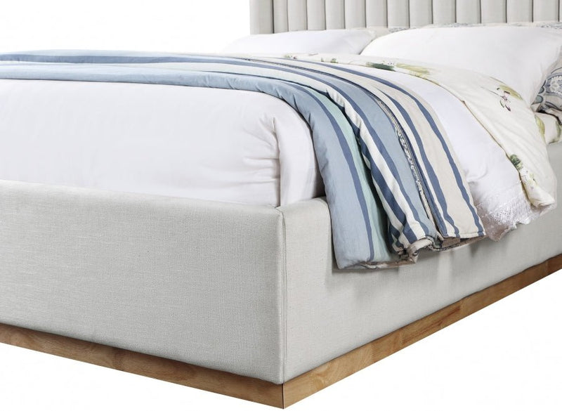 Logan Linen Textured Fabric Queen Bed Cream - Gate FurnitureQueen Bed