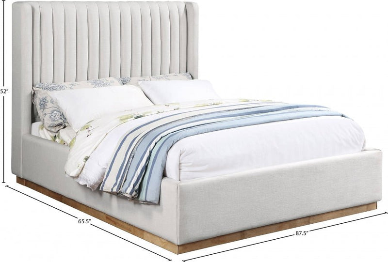 Logan Linen Textured Fabric Queen Bed Cream - Gate FurnitureQueen Bed
