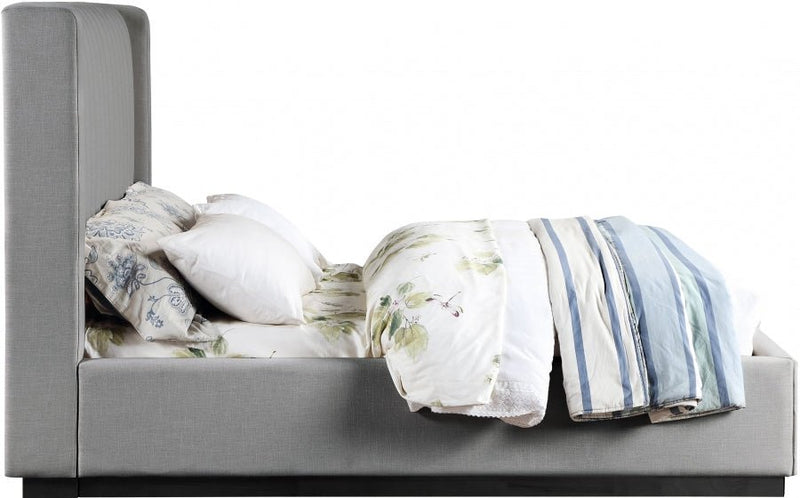 Logan Linen Textured Fabric Queen Bed Grey - Gate FurnitureQueen Bed