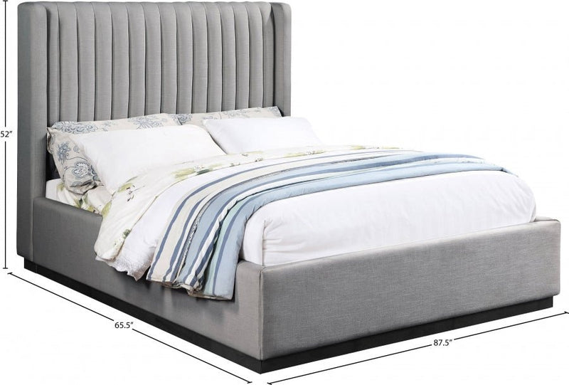 Logan Linen Textured Fabric Queen Bed Grey - Gate FurnitureQueen Bed