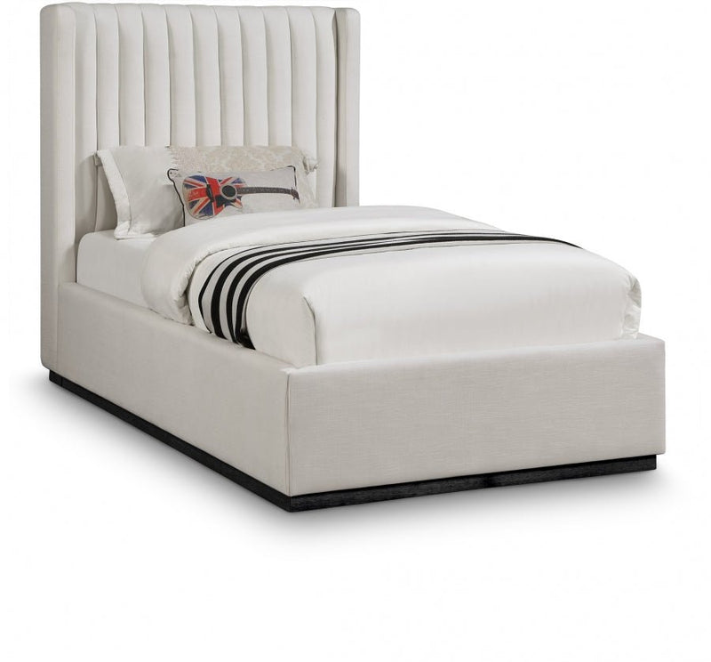 Logan Linen Textured Fabric Twin Bed Beige - Gate FurnitureTwin Bed