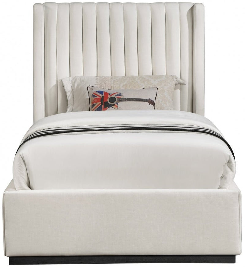 Logan Linen Textured Fabric Twin Bed Beige - Gate FurnitureTwin Bed