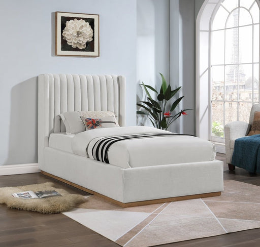 Logan Linen Textured Fabric Twin Bed Cream - Gate FurnitureTwin Bed