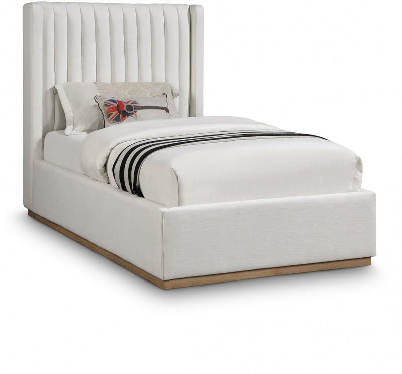 Logan Linen Textured Fabric Twin Bed Cream - Gate FurnitureTwin Bed