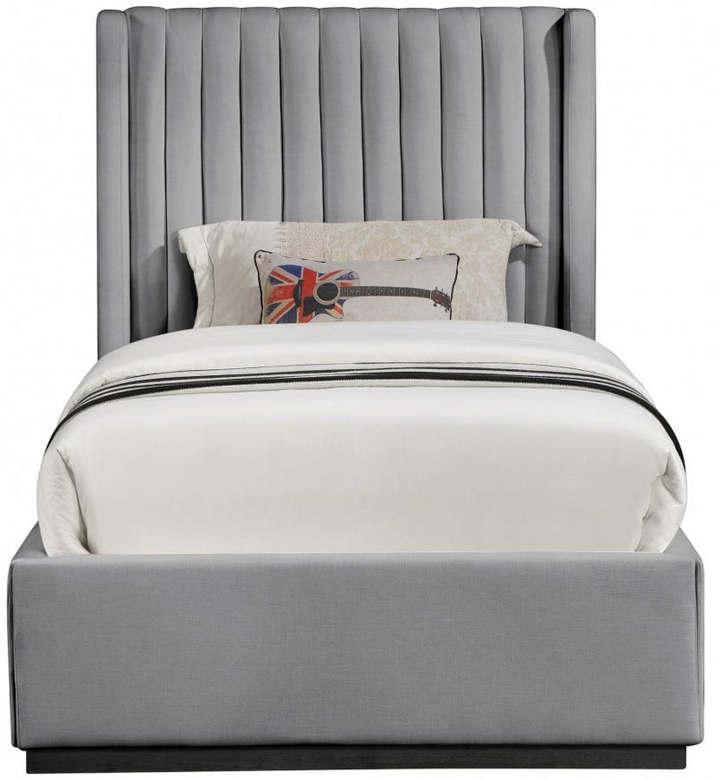 Logan Linen Textured Fabric Twin Bed Grey - Gate FurnitureTwin Bed