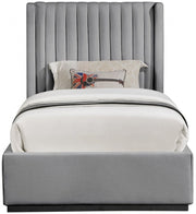 Logan Linen Textured Fabric Twin Bed Grey - Gate FurnitureTwin Bed