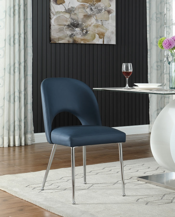 Logan Vegan Leather Upholstered Dining Chair in Blue, Set of 2 - 999Navy-C