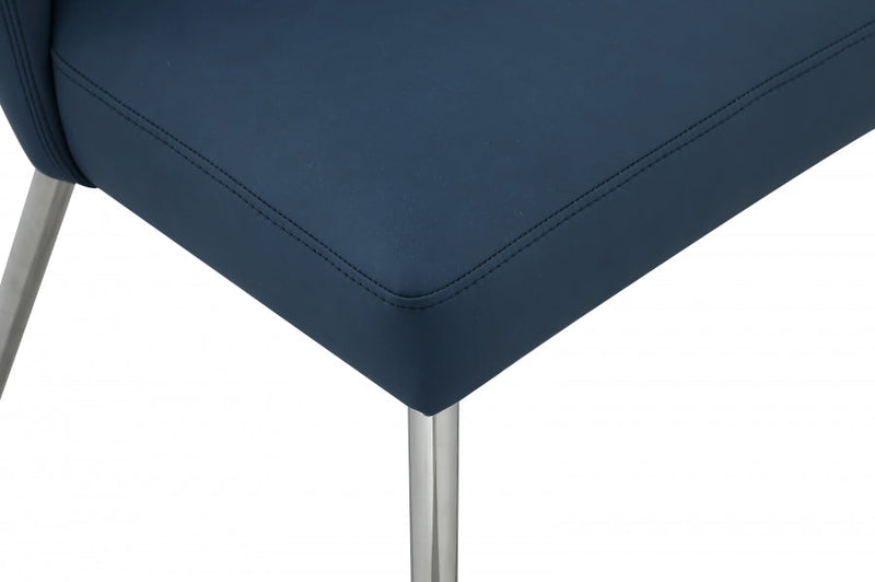 Logan Vegan Leather Upholstered Dining Chair in Blue, Set of 2 - 999Navy-C