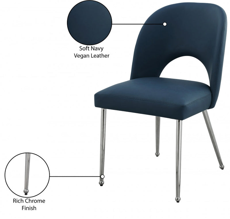 Logan Vegan Leather Upholstered Dining Chair in Blue, Set of 2 - 999Navy-C