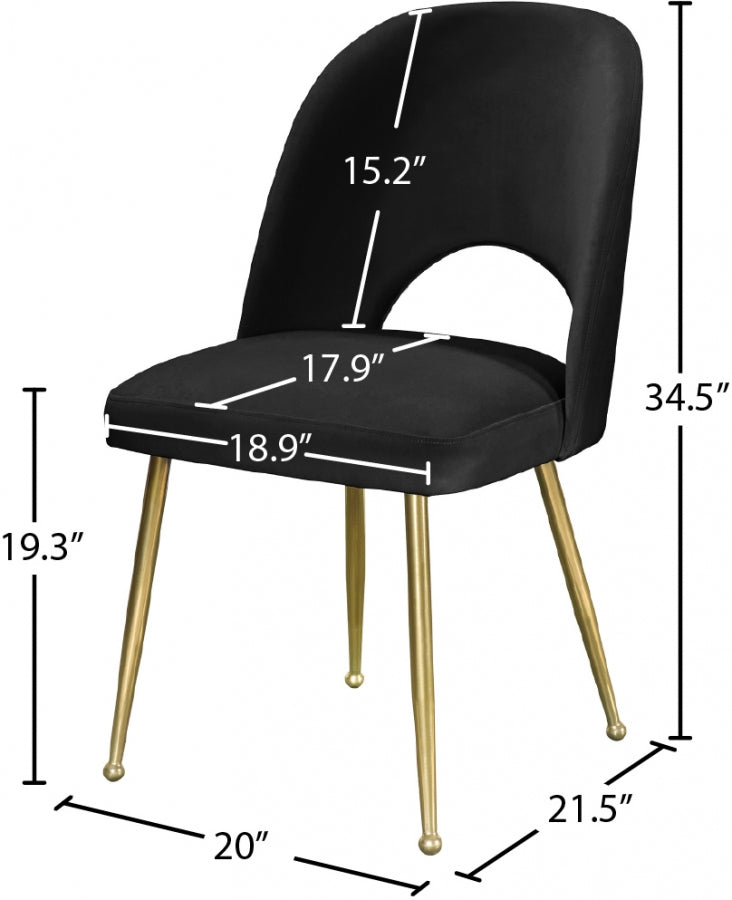 Logan Velvet Upholstered Dining Chair in Black, Set of 2 - 990Black-C