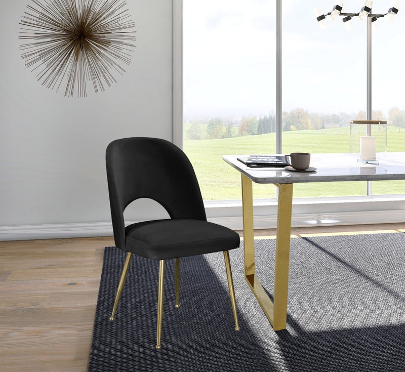 Logan Velvet Upholstered Dining Chair in Black, Set of 2 - 990Black-C