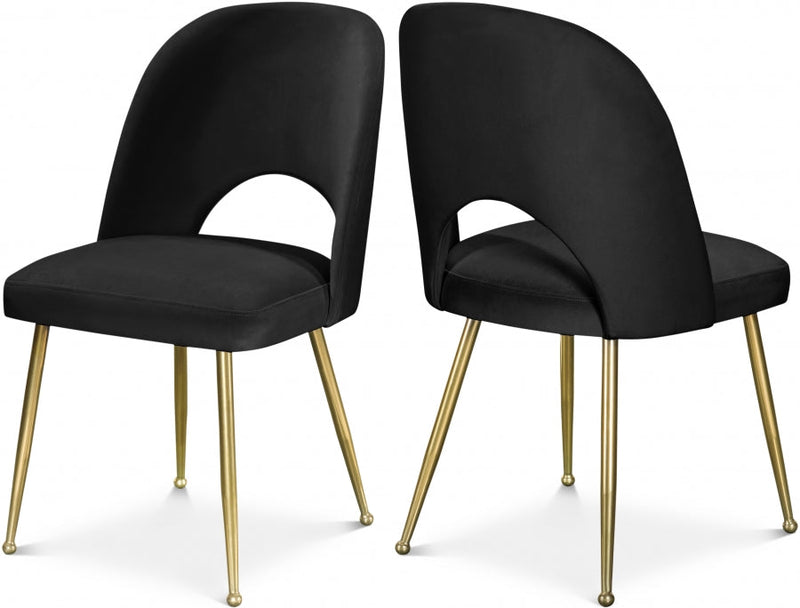 Logan Velvet Upholstered Dining Chair in Black, Set of 2 - 990Black-C