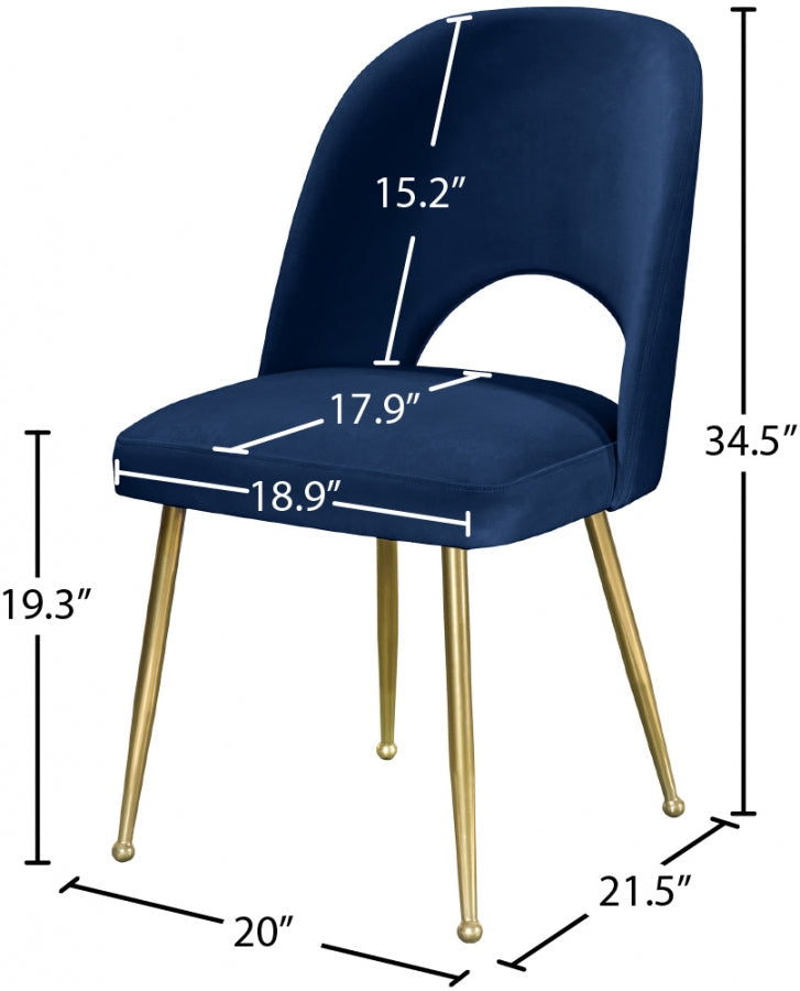 Logan Velvet Upholstered Dining Chair in Blue, Set of 2 - 990Navy-C