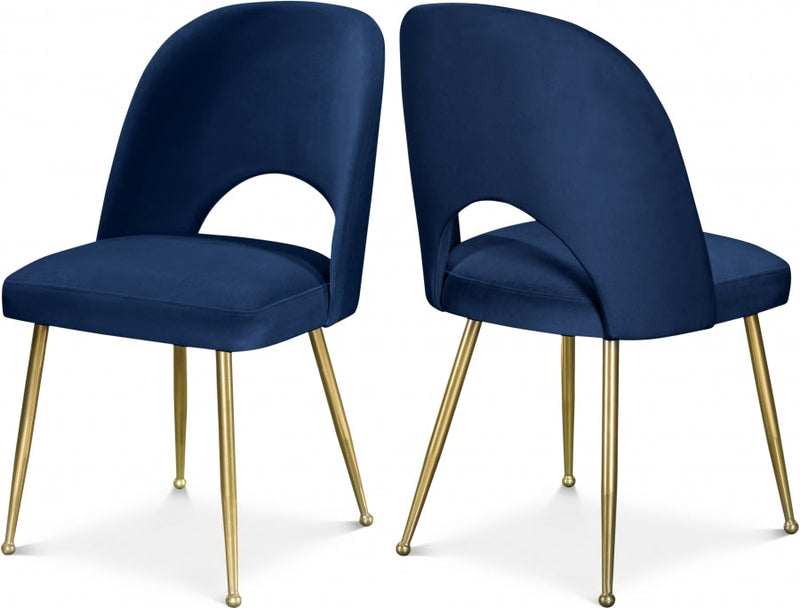 Logan Velvet Upholstered Dining Chair in Blue, Set of 2 - 990Navy-C